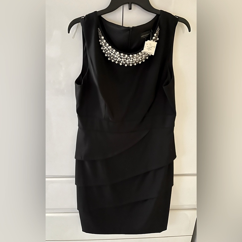 Black Cocktail Dress with Pearls on Neck of Dress size 14.   New